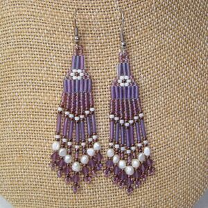 NEW Artisan Designed Handmade Purple Beaded Earrings Austrian Crystals Pearls